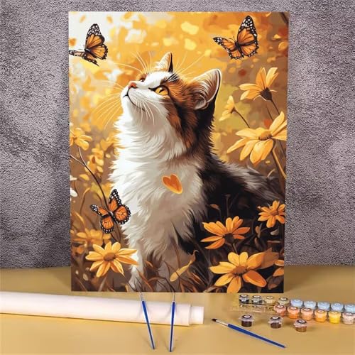 Malen Nach Zahlen Katze,Schmetterling Malen Nach Zahlen Erwachsene,DIY Handgemalt Ölgemälde Leinwand Kits,Anfänger Paint by Numbers Malen Nach Zahlen zur Heimdekoration,Kein Rahmen 20x30 cm GH-1620 von Alaoan