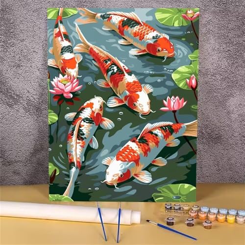 Malen Nach Zahlen Koi,Fisch Malen Nach Zahlen Erwachsene,DIY Handgemalt Ölgemälde Leinwand Kits,Anfänger Erwachsene Paint by Numbers Malen Nach Zahlen zur Heimdekoration,Kein Rahmen 20x30 cm GH-1236 von Alaoan