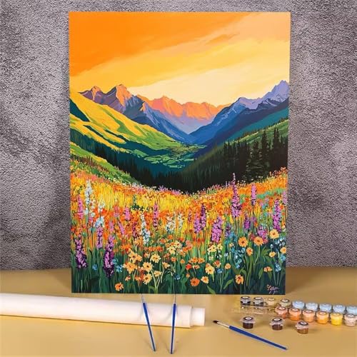 Malen Nach Zahlen Landschaft, Berg Malen Nach Zahlen Erwachsene, DIY Handgemalt Ölgemälde Leinwand Kits, Anfänger Paint by Numbers Malen Nach Zahlen zur Heimdekoration, Kein Rahmen 50x65 cm GH-1785 von Alaoan