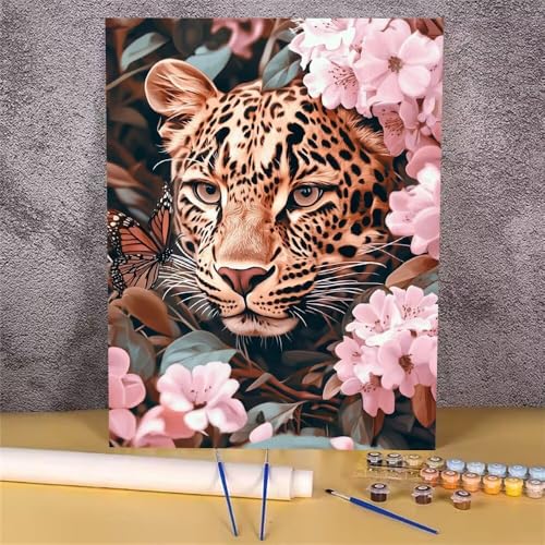 Malen Nach Zahlen Leopard, Tier Malen Nach Zahlen Erwachsene, DIY Handgemalt Ölgemälde Leinwand Kits, Erwachsene Paint by Numbers Malen Nach Zahlen zur Heimdekoration, Kein Rahmen 40x50 cm GH-1764 von Alaoan