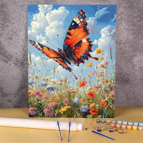 Malen Nach Zahlen Schmetterling,Blume Malen Nach Zahlen Erwachsene,DIY Handgemalt Ölgemälde Leinwand Kits,Anfänger Paint by Numbers Malen Nach Zahlen zur Heimdekoration,Kein Rahmen 20x30 cm GH-1644 von Alaoan