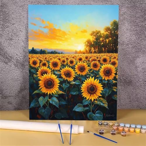 Malen Nach Zahlen Sonnenblume,Sonnenuntergang Malen Nach Zahlen Erwachsene,DIY Handgemalt Ölgemälde Leinwand Kits,Anfänger Erwachsene Malen Nach Zahlen zur Heimdekoration,Kein Rahmen 50x65 cm GH-1704 von Alaoan