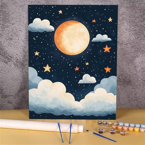 Malen Nach Zahlen Stern,Mond Malen Nach Zahlen Erwachsene,DIY Handgemalt Ölgemälde Leinwand Kits,Anfänger Erwachsene Paint by Numbers Malen Nach Zahlen zur Heimdekoration,Kein Rahmen 60x80 cm GH-1713 von Alaoan