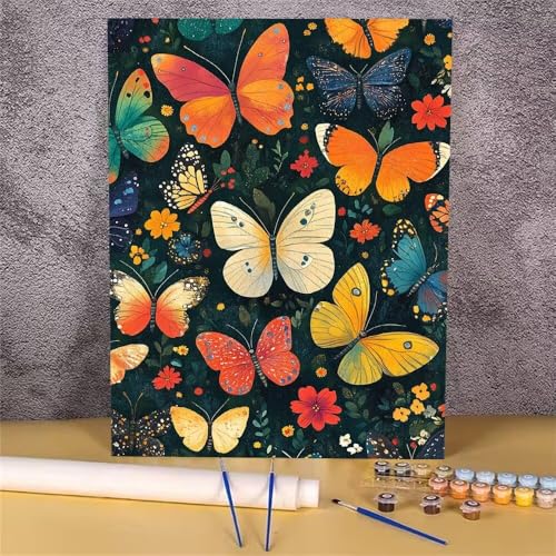 Malen Nach Zahlen Tier, Schmetterling Malen Nach Zahlen Erwachsene, DIY Handgemalt Ölgemälde Leinwand Kits, Anfänger Paint by Numbers Malen Nach Zahlen zur Heimdekoration, Kein Rahmen 20x30 cm GH-1671 von Alaoan