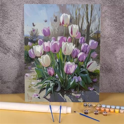 Malen Nach Zahlen Tulpe,Blume Malen Nach Zahlen Erwachsene,DIY Handgemalt Ölgemälde Leinwand Kits,Anfänger Erwachsene Paint by Numbers Malen Nach Zahlen zur Heimdekoration,Kein Rahmen 20x30 cm GH-1251 von Alaoan