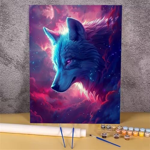 Malen Nach Zahlen Wolf,Tier Malen Nach Zahlen Erwachsene,DIY Handgemalt Ölgemälde Leinwand Kits,Anfänger Erwachsene Paint by Numbers Malen Nach Zahlen zur Heimdekoration,Kein Rahmen 50x65 cm GH-408 von Alaoan