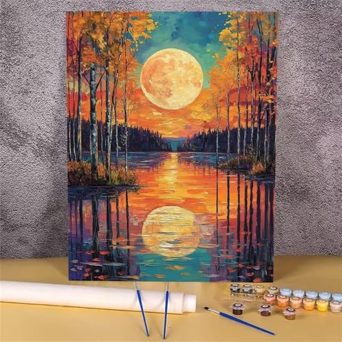 Mond Malen Nach Zahlen Erwachsene, Malen Nach Zahlen Landschaft, DIY Handgemalt Ölgemälde Kit für Erwachsene, Mit Pinseln und Acrylfarbe, zur Heimdekoration Geschenkes (Rahmenlos, 20x30 cm) GH-1727 von Alaoan