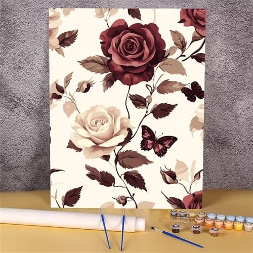 Rose Malen Nach Zahlen Erwachsene, Malen Nach Zahlen Abstrakt, DIY Handgemalt Ölgemälde Kit für Erwachsene, Mit Pinseln und Acrylfarbe, zur Heimdekoration Geschenkes (Rahmenlos, 50x65 cm) GH-1130 von Alaoan