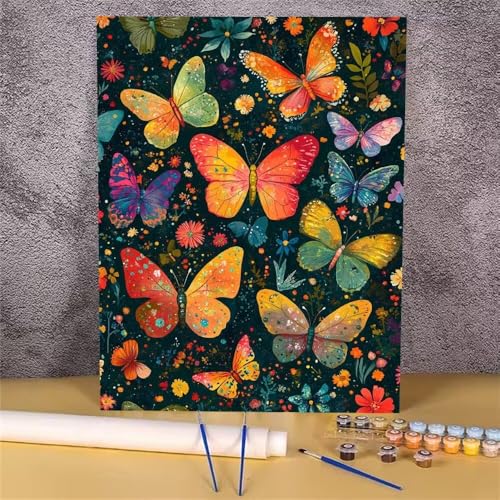 Schmetterling Malen Nach Zahlen Erwachsene, Malen Nach Zahlen Tier, DIY Handgemalt Ölgemälde Kit, Mit Pinseln und Acrylfarbe, zur Heimdekoration und Mädchen Geschenkes (Rahmenlos, 60x80 cm) GH-1670 von Alaoan