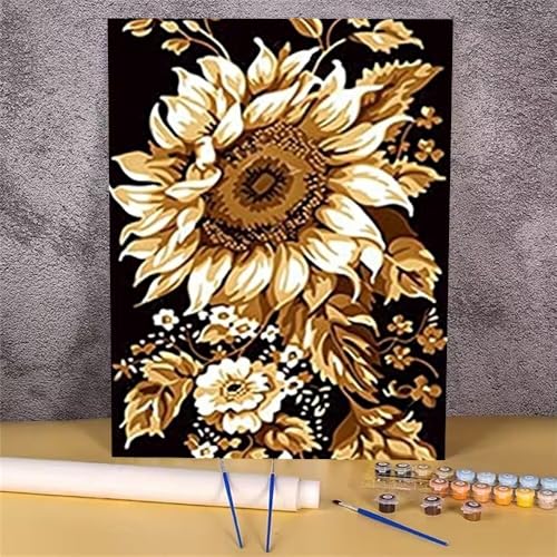 Sonnenblume Malen Nach Zahlen Erwachsene, Malen Nach Zahlen Blume, DIY Handgemalt Ölgemälde Kit, Mit Pinseln und Acrylfarbe, zur Heimdekoration und Mädchen Geschenkes (Rahmenlos, 40x50 cm) GH-1277 von Alaoan