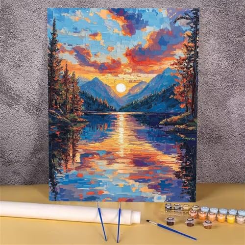 Sonnenuntergang Malen Nach Zahlen Erwachsene,Malen Nach Zahlen Landschaft,DIY Handgemalt Ölgemälde Kit für Erwachsene,Mit Pinseln und Acrylfarbe,zur Mädchen Geschenkes (Rahmenlos,20x30 cm) GH-1613 von Alaoan