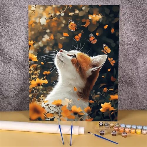 Tier Malen Nach Zahlen Erwachsene,Malen Nach Zahlen Katze,DIY Handgemalt Ölgemälde Kit für Erwachsene,Mit Pinseln und Acrylfarbe,zur Heimdekoration und Mädchen Geschenkes (Rahmenlos,50x70 cm) GH-1619 von Alaoan