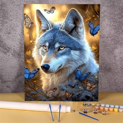 Wolf Malen Nach Zahlen Erwachsene, Malen Nach Zahlen Schmetterling, DIY Handgemalt Ölgemälde Kit, Mit Pinseln und Acrylfarbe, zur Heimdekoration und Mädchen Geschenkes (Rahmenlos, 30x40 cm) GH-1127 von Alaoan