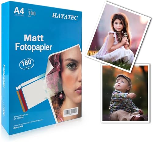 100 Blatt Fotopapier A4 Matt Tintenstrahldrucker 180g/m² Fotopapier Fotokarten Photokarten Sofort Trocken Hochweiß Fotoblätter von Alaskaprint