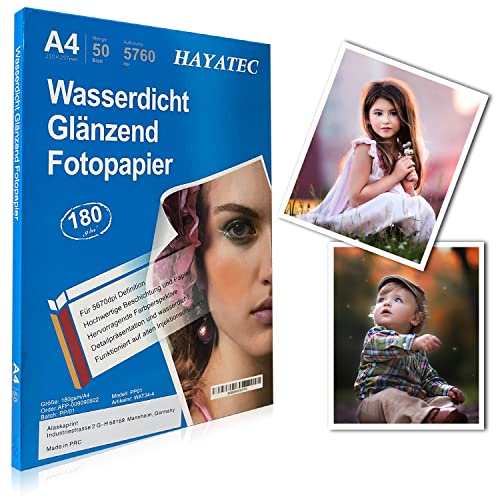 50 Blatt Fotopapier A4 hoch glänzend Tintenstrahldrucker 180g/m² Fotopapier Fotokarten Photokarten Sofort Trocken Wasserfest Hochweiß Fotoblätter von Alaskaprint