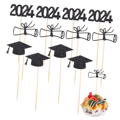 Alasum 1 Satz Graduierungskappe-Kuchendekoration Cupcake-Boxen Grad Cupcake Topper Kuchenbrett kinderdecken abschlussfeier Grad Partydekorationen Cupcake-Topper zum Abschluss 2024 Holz von Alasum