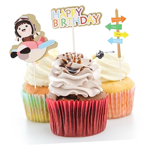 Alasum 1 Satz Pilotkuchenkarte Kinder Geburtstagsdeko Kindergeburtstags Dekoration Tortenaufsatz Caketopper 1 Kuchen Picks Kuchen Topper Pilot-kuchen-topper Kuchendekorationen Papier 25st von Alasum