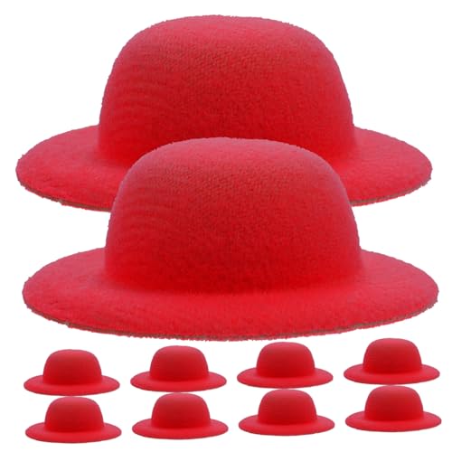 Alasum 10st Mini-Strohhut Mützen Mini-puppenhüte Mini-weihnachtsschmuck Kleiner Zylinder Dekorativer DIY-Hut Puppen-minihüte Mini-Dinge Minipuppe Hat Mini-Enten Miniatur Flanell Rot von Alasum