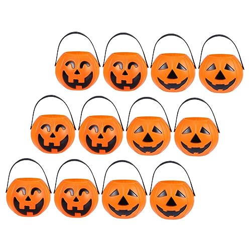 Alasum 12St tragbarer Kürbiseimer Halloween-Kürbiseimer Feiertags-Leckerei-Behälter Mini-Jack-o-Laterne-Eimer halloween pumpkin halloweenkürbis Plastikeimer für Partys Süßigkeitenbehälter von Alasum