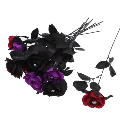 Alasum 12st Künstliche Rose Mit Augäpfeln Halloween-Blumen Halloween-küchendekoration Gefälschte Schwarze Rose Falsche Augäpfel Halloween-augäpfel Halloween-dekor Blumendekor Seidenblumen von Alasum