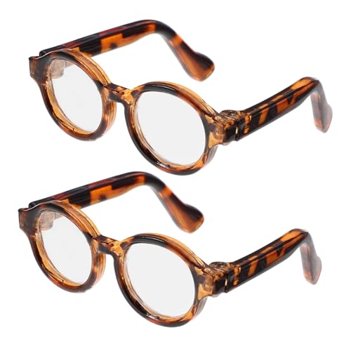 Alasum 2 Paar Puppe Mini-Brille Katzen-Sonnenbrille Mini-brillenmodell Mini-Puppen-Sonnenbrille Kleine Brille Puppenbrille Requisite Puppenbrillen Brille Für Puppe Plastik Leopard von Alasum