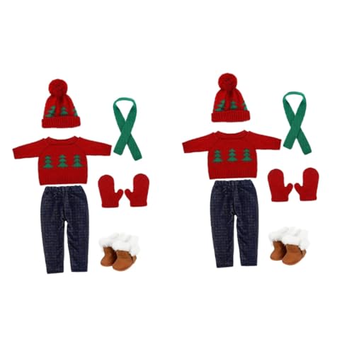 Alasum 2 Sätze Puppe Weihnachtskostüm Weihnachtspullover Weihnachtspuppen-Outfits Zubehör für Babypuppen Puppenkleidung Festliche Kleidung Puppe Weihnachtsmütze Puppenzubehör Baumwolle von Alasum