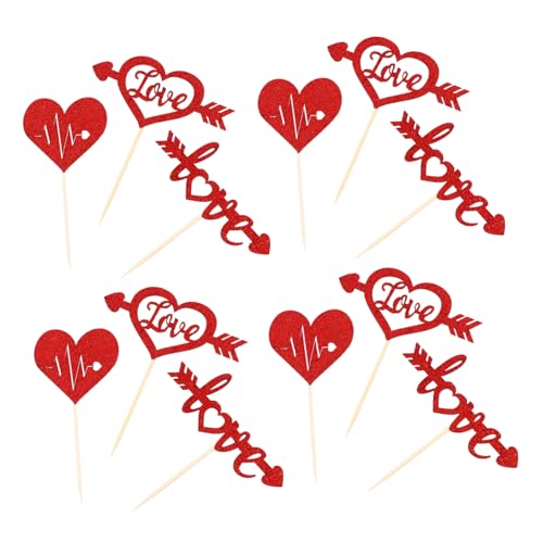 Alasum 24st Liebeskuchen Buchstaben-cupcake-topper Valentinstag Kuchendekorationen Valentinstag Kuchen Picks Hochzeitstorte Dekoration Torten-party-topper Papier Rot von Alasum