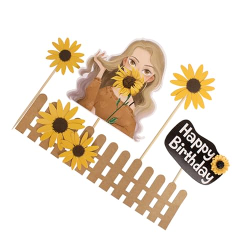 Alasum 25St Kucheneinsatz Sonnenblumen-Cupcake-Topper Sonnenblumentortengirlande Cupcake- sunflower sonnenblumenö käse hochzeitsdeko Topper für Kuchen Kuchendekoration Bambusstab von Alasum