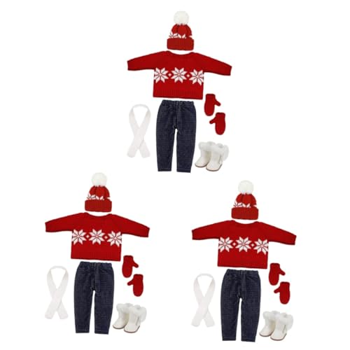 Alasum 3 Sätze Puppe Weihnachtskostüm Puppenkleidung puppenschuhe Winterkleidung Weihnachtspullover Weihnachtsmann-Kleidung Puppe Weihnachtsmütze Weihnachtspuppen-Outfit Baumwolle von Alasum