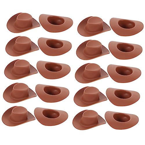 Alasum 30st Mini-cowboyhut Austauschbare Miniaturhüte Puppenhüte Selber Machen Kleine Cowboyhüte Entzückende Puppenhüte Zarte Miniaturhüte Kleiner Cowboyhut Mini-Rodeo-hüte Brown Plastik von Alasum