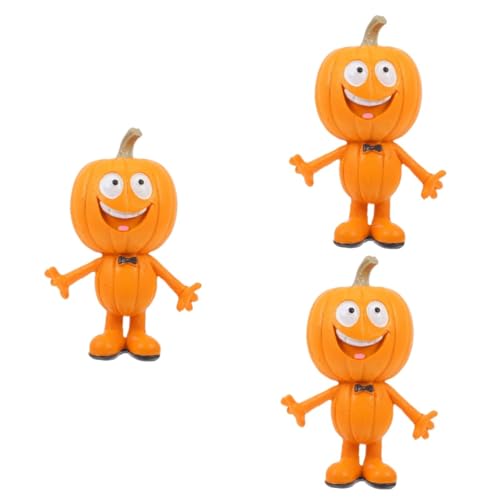 Alasum 3st Kürbismann Wohndekoration Kürbispuppenstatue Kürbisfigur Laterne Figur Halloween-kürbis-tischdekoration Cartoon-kürbis Herbstdeko Für Zu Hause Jack-o-Laternen-Figur Yellow Harz von Alasum