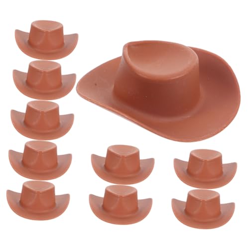 Alasum 50 Stück Kleiner Hut Miniatur-Cowboyhut Kleiner Cowboyhut Mini-Oberteil Cowboy-Hut Cowboy-Minihut puppenkleidung puppenhauszubehör kleine Hüte zum Basteln Puppenhüte Plastik Brown von Alasum