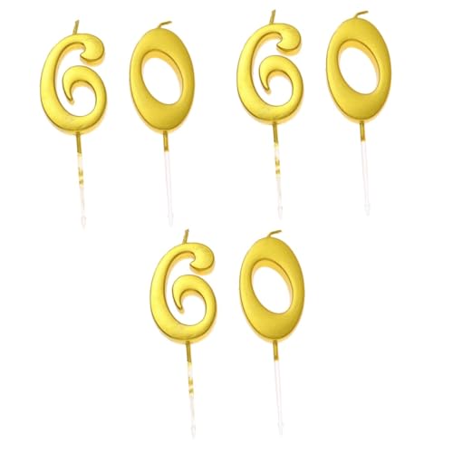 Alasum 6 Stück 60 Nummer 60 Kerze jahrestag wedding day birthday candle Kuchen Zahlenkerzen Topper für Geburtstagstorten geburtstagszahl kerzen Nummer der Geburtstagstorte Golden von Alasum