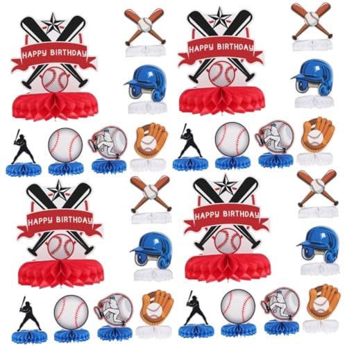 Alasum 8 Sätze Baseball-wabenball Baseball-Dekorationen Für Partys Dekoration Aus Papier Softball-herzaufsatz Baseball-waben-herzstück Tischdekorationen Baseball-mittelstück-Topper Karton von Alasum