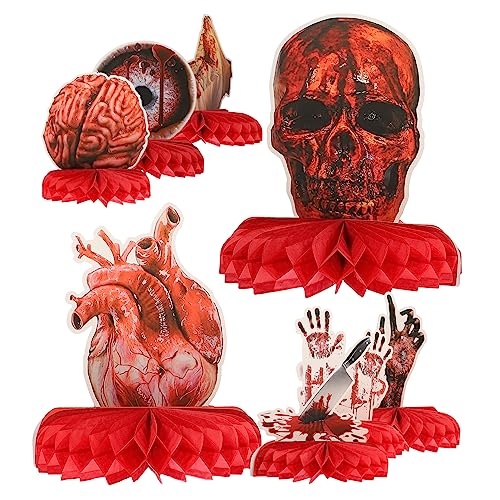 Alasum 8st Halloween-wabenschmuck Halloween-tischdecke Spukhaus Requisiten Halloween-bommel Blutige Requisiten Für Fotoautomaten Horror-tischschild Halloween 3D-tischdekorationen Papier von Alasum