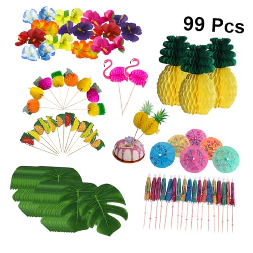 Alasum 99 Stück 1 Satz Hawaiianische Topper Tropische Tischdekoration Wabendekor Hawaiianische Partydekoration Ananas Wabe Luau-partydekoration Hawaiianisches Stroh Kuchen Topper Hölzern von Alasum