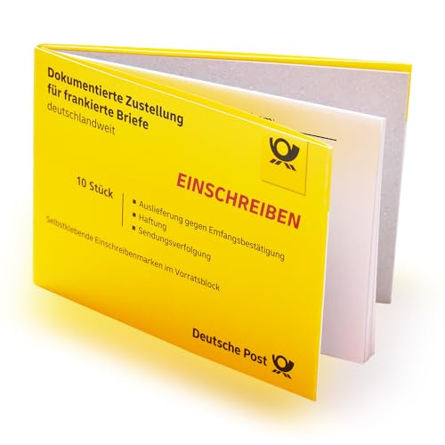 10 Stück selbstklebende Einschreiben-Briefmarken Einschreiben-Marken Porto Etiketten Label Aufkleber mit Barcode im Block | Versicherung bis 25 EUR | Zustellung nur gegen Unterschrift von Albellion