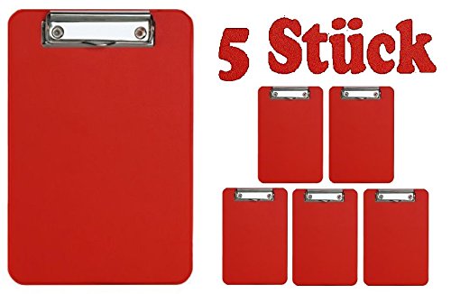 Klemmbrett DIN A5 Schreibplatte Clipboard (5 Stück | A5, rot) von Alco-Albert