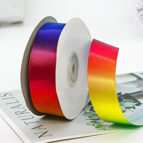 2,5 cm 22 Meter Regenbogenband, breites, einseitiges glänzendes Satinband, Band für Geschenkverpackungen, Hochzeitsdekoration, Stolz, Geburtstagsparty, Dekoration und Bastelarbeiten von Alcoztily