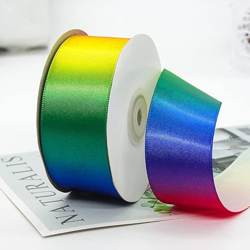 Regenbogenband, 3,8 cm, 22,7 m, breit, einseitig, glänzend, Satinband, Band für Geschenkverpackungen, Hochzeitsdekoration, Stolz, Geburtstagsparty, Dekoration und Bastelarbeiten von Alcoztily