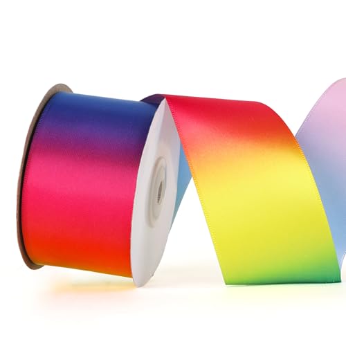 Regenbogenband, 5,1 cm, 22,7 m, breit, einseitig, glänzend, Satinband, Band für Geschenkverpackungen, Hochzeitsdekoration, Stolz, Geburtstagsparty, Dekoration und Bastelarbeiten von Alcoztily