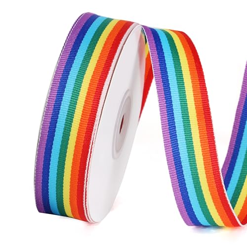 Ripsband, 2,5 cm, 22,5 m, gestreift, doppelseitig, Regenbogen-Rolle, Band für Geschenkverpackungen, Hochzeitsdekoration, Stolz, Geburtstagsparty, Dekoration und Bastelarbeiten von Alcoztily