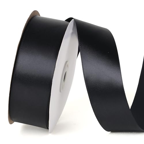 Satinband, 3,8 cm x 45,7 m, einfarbig, ideal für Geschenkverpackungen, Basteln, Hochzeits-Party-Dekoration, Haarschleifen und andere Nähprojekte (3,8 cm x 45,7 m, schwarz) von Alcoztily