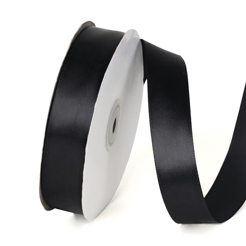 Satinband, einseitig, einfarbig, 2,5 cm x 45,7 m, ideal für Geschenkverpackungen, Basteln, Hochzeits-Party-Dekoration, Haarschleifen und andere Nähprojekte (2,5 cm x 45,7 m, schwarz) von Alcoztily