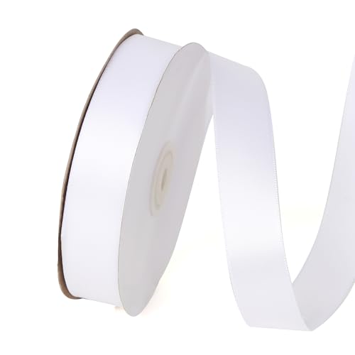 Satinband, einseitig, einfarbig, 2,5 cm x 45,7 m, ideal für Geschenkverpackungen, Basteln, Hochzeits-Party-Dekoration, Haarschleifen und andere Nähprojekte (2,5 cm x 45,7 m, weiß) von Alcoztily