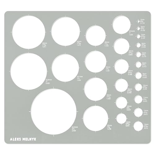 Aleks Melnyk #200 Kreisschablone Technisches Zeichnen, Zeichenschablone Kreis Lineal Metall, Loch Groß Klein, Rund, Schablone Geometrie, Bohrschablone, Schraubenschablone, Bohrerlehre von Aleks Melnyk