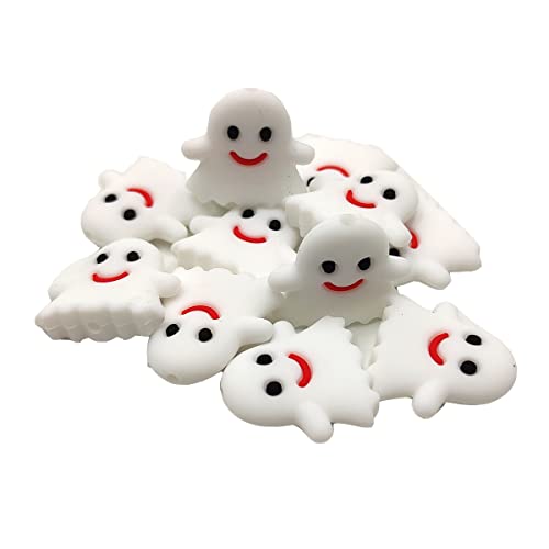 Alenybeby 10pcs White Color Silikon Gespenst Form Perle Bead Mini Nette Silikon Tier Perlen für Schlüsselanhänger DIY Perlen Mutter Armband Halskette Zubehör von Alenybeby