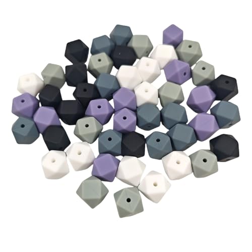 Alenybeby 30PCS Gray series Mixed Hexagon Silicone Beads 14mm Rubber Loose Spacer Beads Bulk for Women Craft DIY Keychain Bracelet Necklace Jewelry Charms Making von Alenybeby