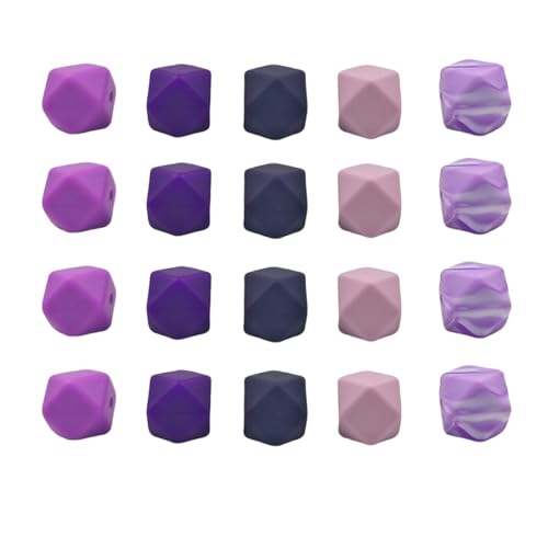 Alenybeby 30PCS Purple series Mixed Hexagon Silicone Beads 14mm Rubber Loose Spacer Beads Bulk for Women Craft DIY Keychain Bracelet Necklace Jewelry Charms Making von Alenybeby