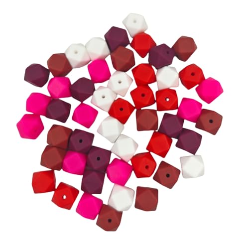 Alenybeby 30PCS red series Mixed Hexagon Silicone Beads 14mm Rubber Loose Spacer Beads Bulk for Women Craft DIY Keychain Bracelet Necklace Jewelry Charms Making von Alenybeby